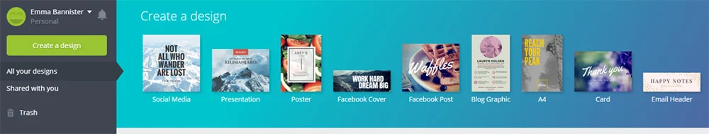 Canva create a design screenshot