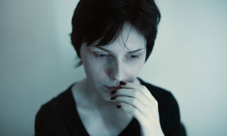 Anxious lady fear of public speaking