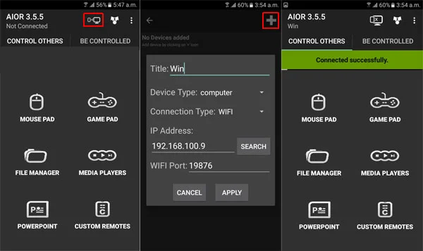 AIO remote connectivity options screenshot