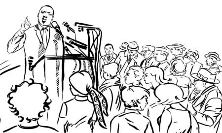 Martin Luther King speaking - line drawing