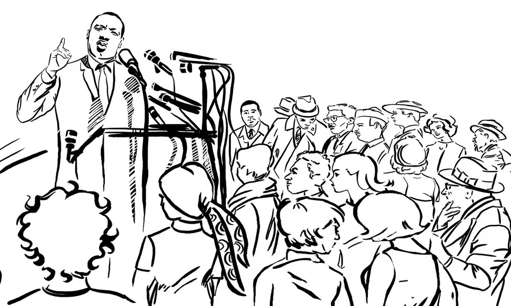Martin Luther King speaking - line drawing