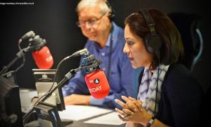 radio 4 Today presenters John Humphreys and Mishal Husain broadcasting