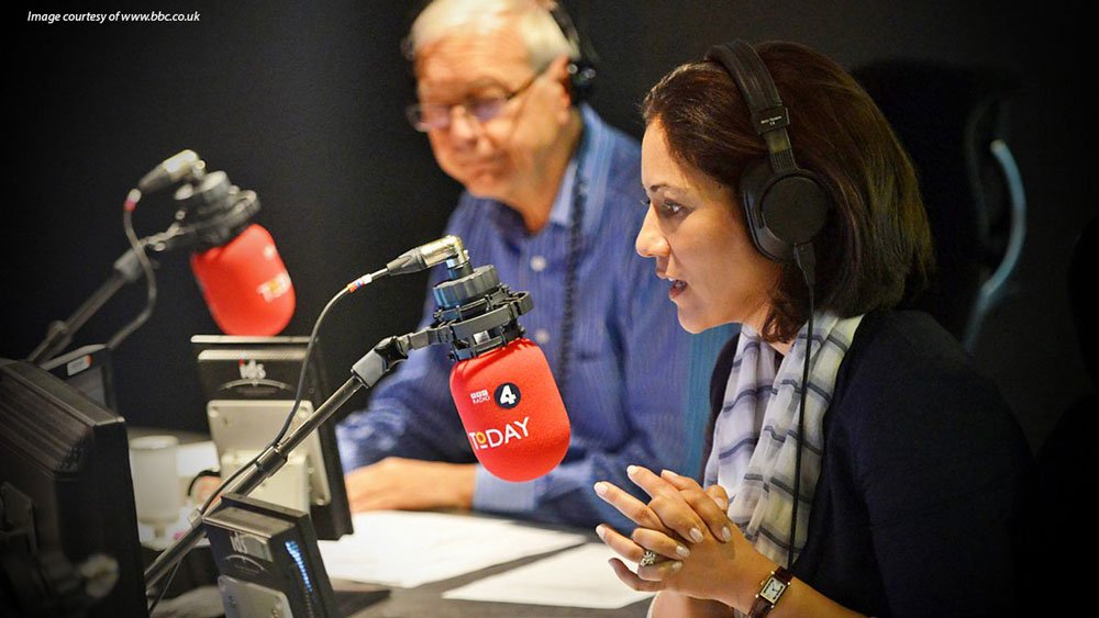 radio 4 Today presenters John Humphreys and Mishal Husain broadcasting