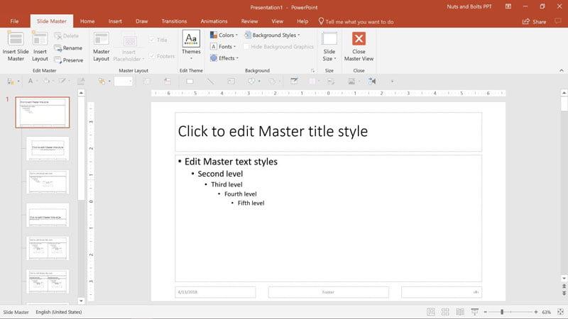 Powerpoint screenshot showing slide master