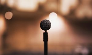 Microphone on stage in the spotlight