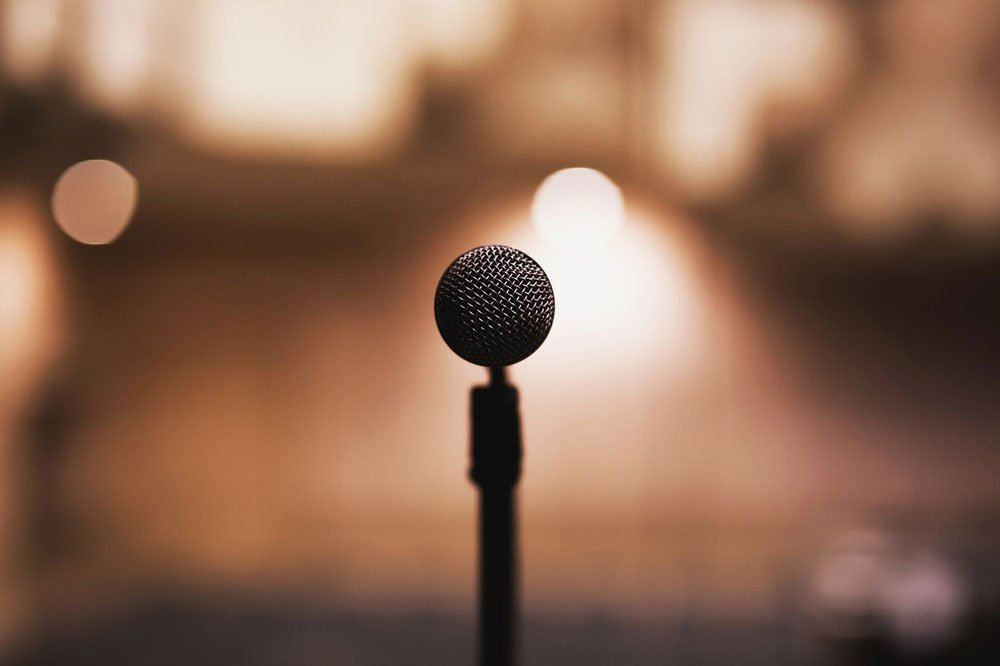 Microphone on stage in the spotlight