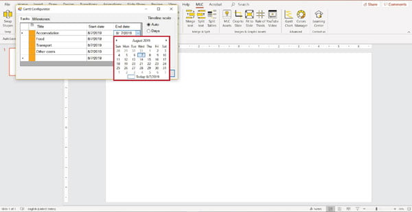 MLC powerpoint addin gantt chart function screenshot