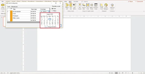 MLC powerpoint addin gantt chart function screenshot