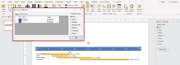 MLC powerpoint addin gantt chart function screenshot