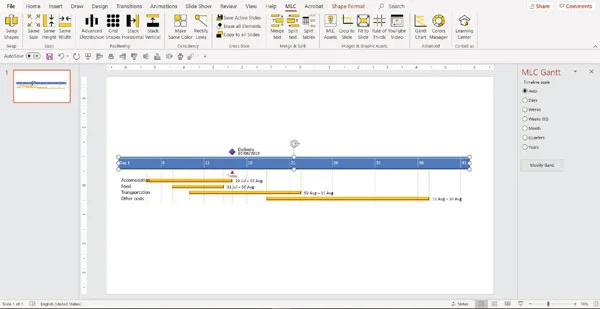 MLC powerpoint addin gantt chart function screenshot