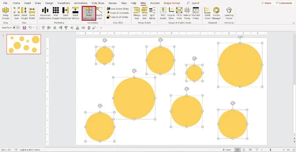 MLC powerpoint addin make same colour function screenshot