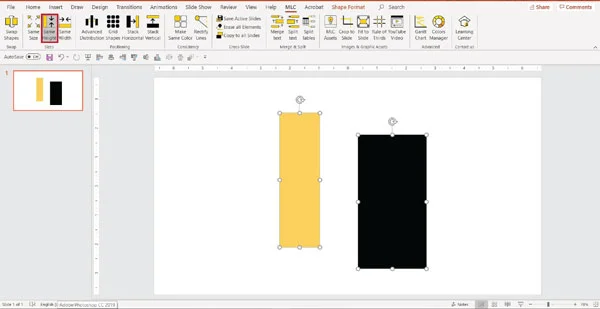 MLC powerpoint addin make same height function screenshot
