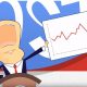 Cartoon president standing at podium holding graph