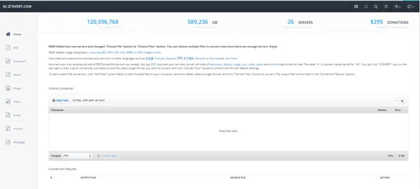 Screenshot of online file converter online2pdf.com