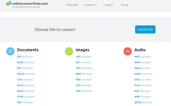Screenshot of online file converter onlineconvertfree.com