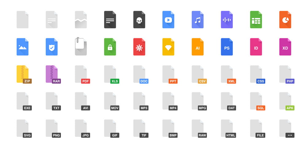 icons of all the different file types