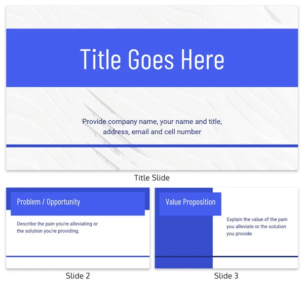 example slides from Guy Kawasaki's pitch deck