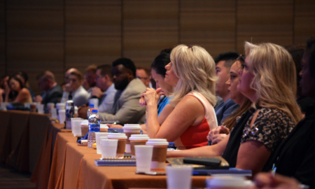 captivated audience watching speaker